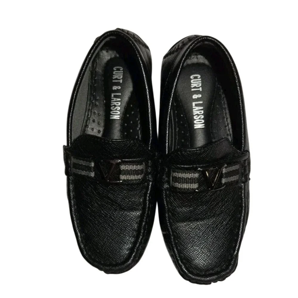 Curt & Larson Loafers Dress Shoes Slip On Metallic V Accent Kids